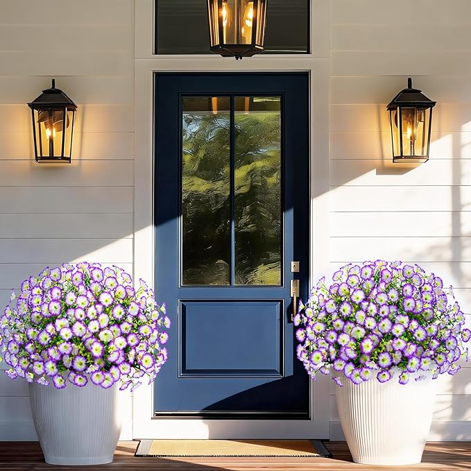 Yastouay Artificial Flowers for Outdoors, 26 Bundles Fake Outdoor Flowers, UV Resistant Artificial Plants & Flowers for Decoration, Purple/White Realistic Morning Glory for Outdoor Porch Garden