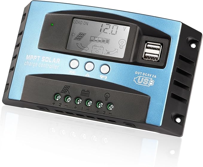 30A MPPT Solar Charge Controller for Lead-Acid/Lithium-Ion/Lithium Iron Phosphate Battery 12V/24V Auto Intelligent Regulator Solar Panel Battery Controller with LCD Display Dual USB Port