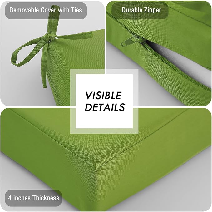 idee-home Outdoor Chair Cushions for Patio Furniture, Outdoor Seat Cushion | Waterproof Hampton Bay Deep Seat Replacement Couch Chair Cushions for Garden Backyard Green 28.5 x 28.5