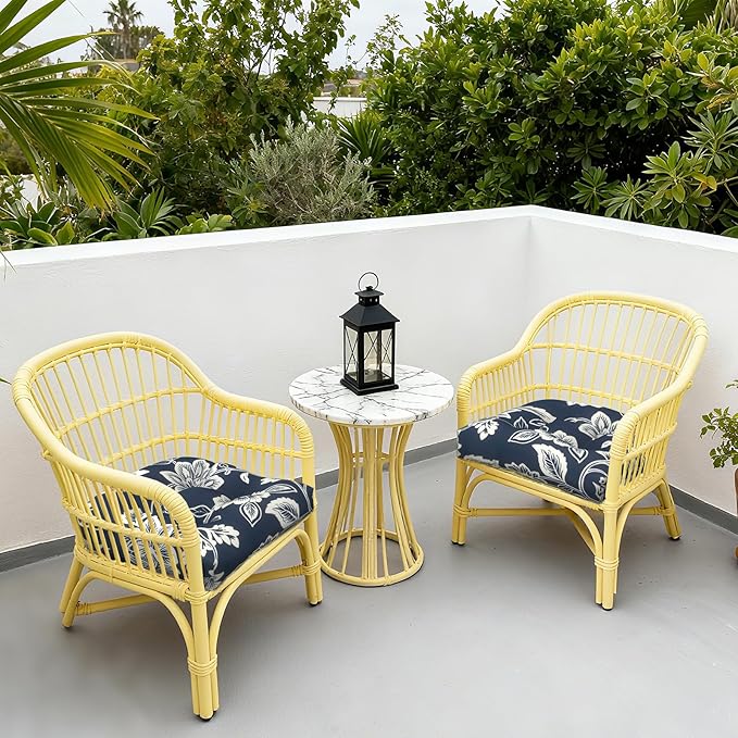LVTXIII Outdoor U-Shaped Wicker Seat Cushion, Decorative Tufted Chair Pads Round Back Seat Cushion Set for Patio Garden Home Office Furniture, 19"x19"x4", 2 Pack, Elegant Vines Navy