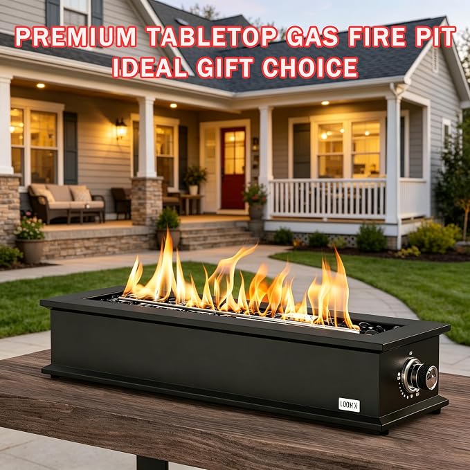 28" Propane Gas Fire Pit with 10FT Hose, Covers & Glass Beads, Portable Smokeless Tabletop Fireplace for Patio Backyard Camping RV Tailgating, Gift Choice, 40000BTU, FP063