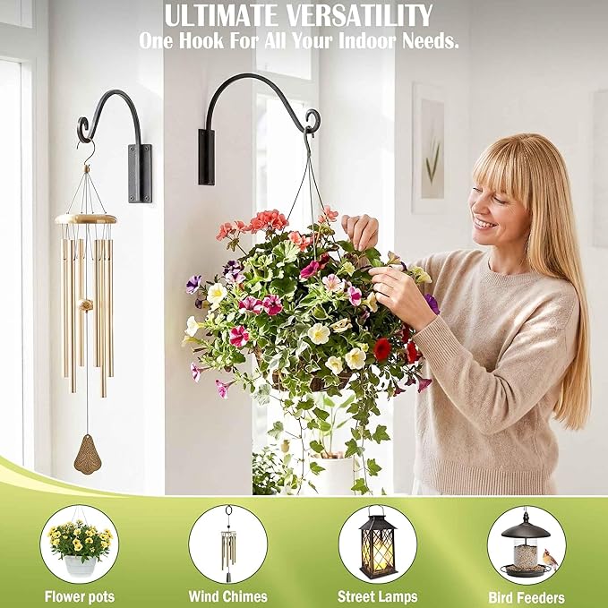 Lifyzoon Heavy Duty Plant Hanger Bracket: 2 Packs 16 Inch Metal Hanging Plant Bracket, 80lbs Weight Capacity - Hanging Plant Wall Hooks for Bird Feeder, Wind Chimes, Flower Baskets, Indoor Outdoor