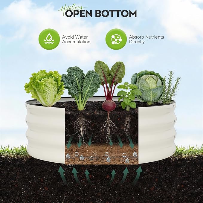 Galvanized Raised Garden Bed Outdoor, Round Metal Planter Boxes 2 Pcs, 3x3x1ft Steel Raised Bed Kit for Planting Vegetables, Fruits, Flowers(White)