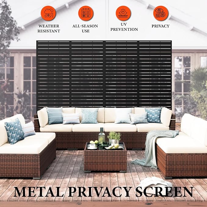 Metal Privacy Screen for Outdoor Freestanding Privacy Screens, 72" H x 47" W Decorative Wall Panels with Stand, Patio Balcony Screens for Outside Outdoor Divider Deck Porch Garden and Indoor