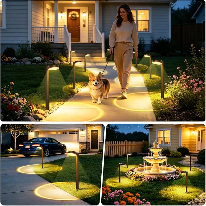APONUO 8 Pack Solar Pathway Lights Outdoor, 3 Color Temperatures Selectable CCT, Focused Ground Spot Lens, Brighter Up to 12 Hrs IP65 Waterproof Path Lights for Walkway Driveway Yard Garden(Brown)