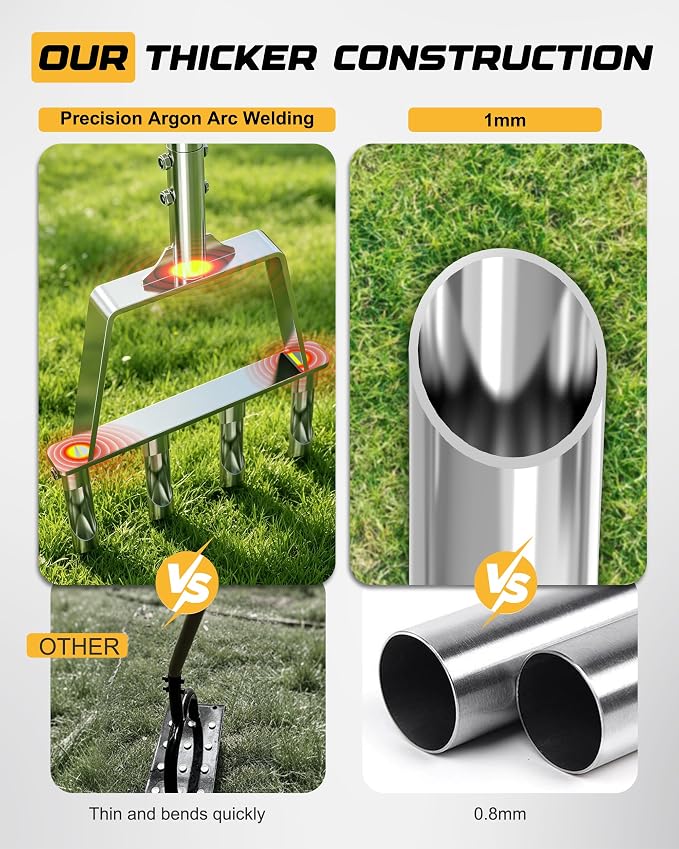 RETRUE Manual Core Aerator Lawn Tool - Lawn Aerator Tool with 4 Replaceable Hollow Tine, Semi-Assembled Grass Aerator Core Aeration Tool for Lawn, Yard Aerator for Lawn Care Compacted Soil