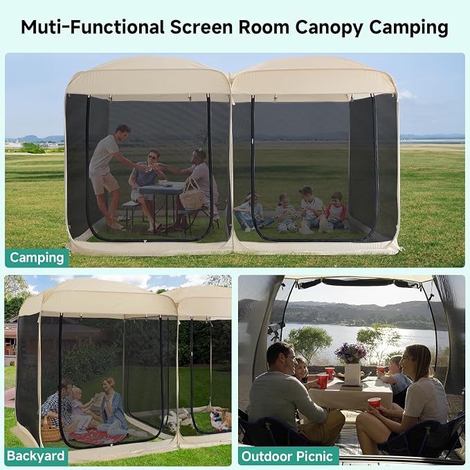 Alvantor Pop Up Screen House Tent, Instant Outdoor Gazebo with Mosquito Netting & UPF 50+ Sun Protection, Portable Canopy Shelter for Patio, Backyard, Camping (2-10 Person)