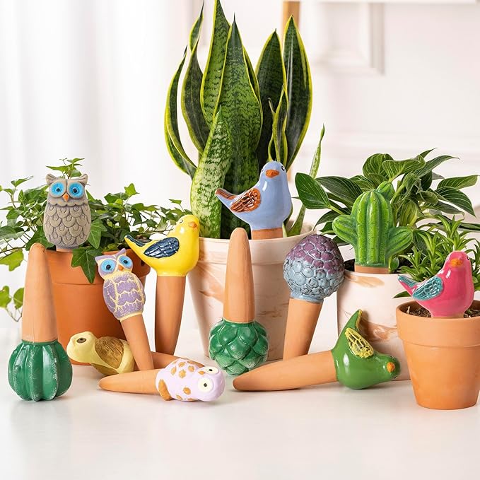 Mother’s Day Gift for Mom from Daughter or Son, 4 Pack Terra Cotta Watering Globes, Handcrafted Cactus Shaped Self-Watering Spikes, Slow Release Plant Water Bulbs for Indoor & Outdoor Pots