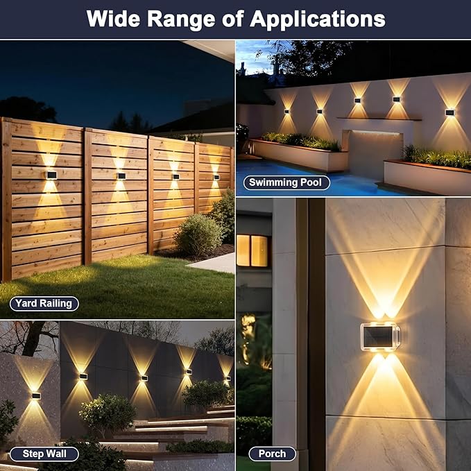 AUDLES Solar Fence Lights Outdoor Waterproof IP65, 3 Color Modes New Up Down Glow Solar Powered LED Wall Pack Lights for Outside Backyard, Deck, Step, Patio, Railing and Home Improvement - 12 Pack