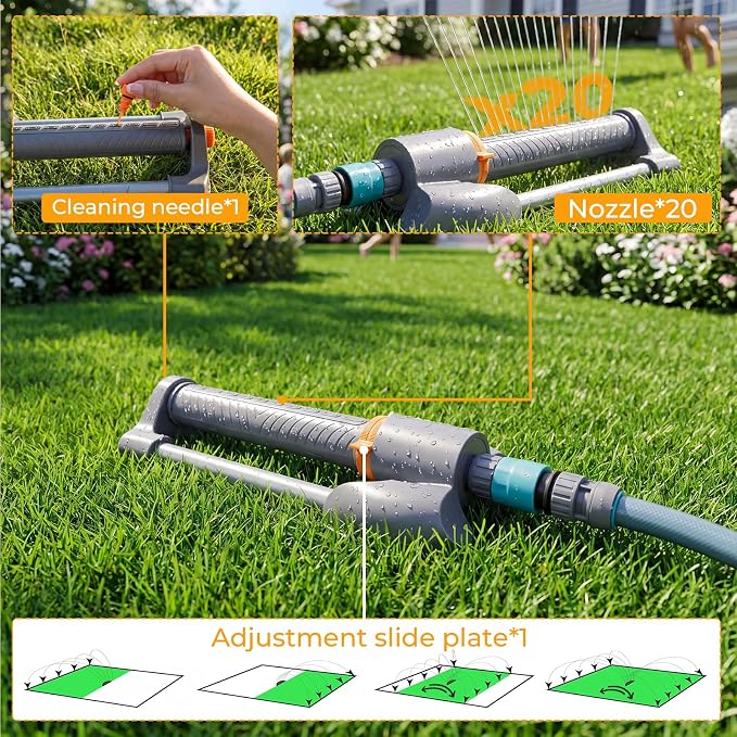 3 in 1 Smart Oscillating Sprinkler System with Timer, 3000 Sq.Ft Lawn Irrigation Kit, 360° Sprinkler, 33FT 5/8" Anti-Kink Hose, Solid Brass Connector for Yard, Lawn, Garden, Raised Bed, Outdoor