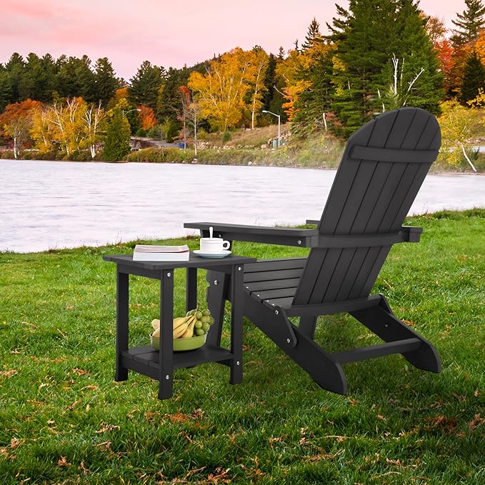 Meluvici Double Adirondack Side Table Weather Resistant, Outdoor Rectangular End Table for Adirondack Chair, Dark Brown