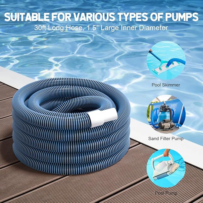 BEWAVE Pool Vacuum Hose, Above/In Ground Manual Heavy Duty Swimming Pool Hose with Swivel Cuff, 1-1/2 In x 30 Ft