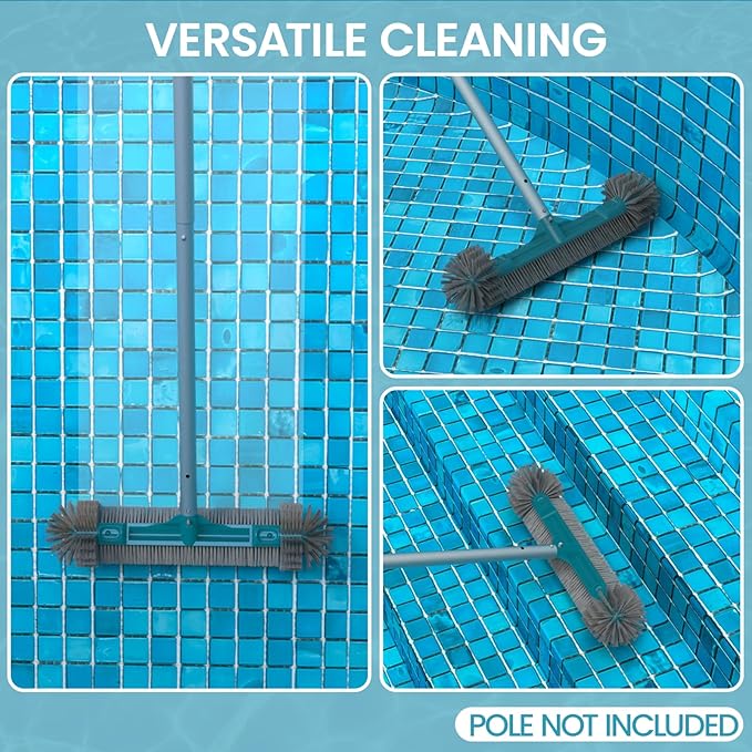 20” Pool Brush Head with Round Ends, Nylon Bristles, Extra Wide Plastic Pool Scrubber Brush for Cleaning Swimming Pool Walls, Steps & Corners Faster, Safe for Vinyl Liner(No Pole)