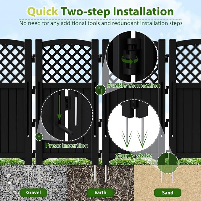 Devoko Outdoor Privacy Fence, 4 Fence Panels Privacy Screen Panels for Outside and Yard, Resin Air Conditioner Lattice Fence for Trash Can (Black)