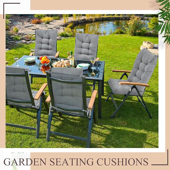 Juexica 4 Sets Outdoor Patio Chair Cushions Seat High Back Tufted Pillow Replacement Rocking Chair Cushions Pads for Patio Summer Seasonal Indoor Home Office(Gray)
