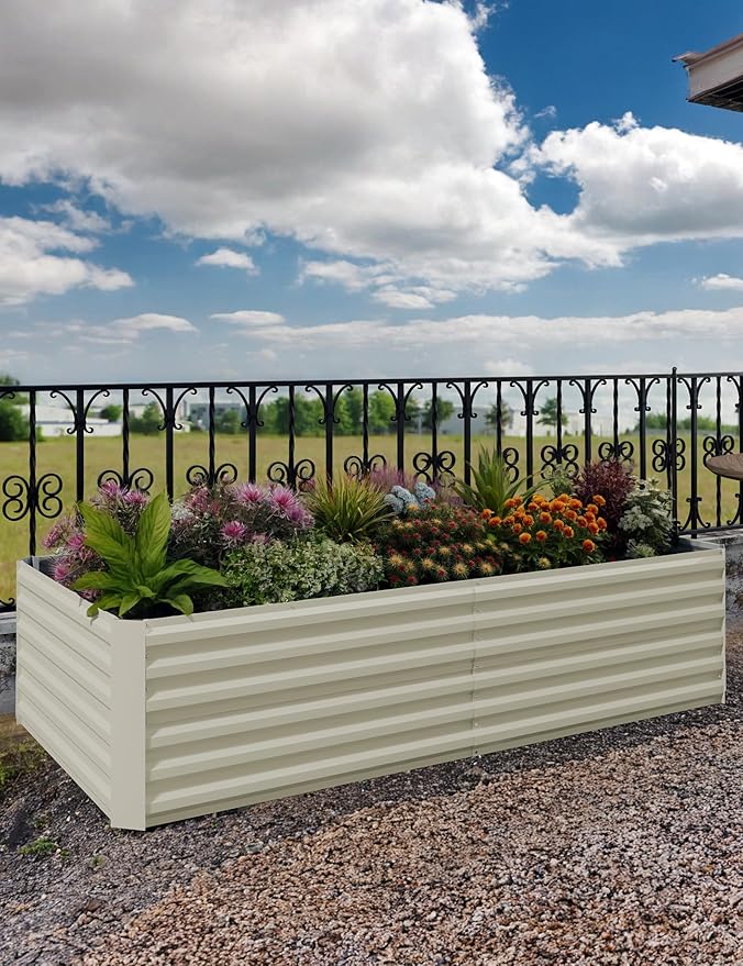 GarveeLife 6x3x2 ft Galvanized Raised Garden Bed,Deep Root Planter Box for Vegetables,Flowers,Herbs-Large Metal Raised Garden Bed Kit Outdoor,Beige