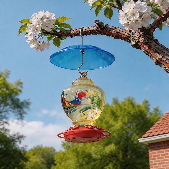 Small Rain Cover for Bird Feeder - 2PC x 8" Mini Hanging Weather Guard Protective Dome Against Rain/Snow/Sun - Blue Translucent Plastic - Dia. 20CM