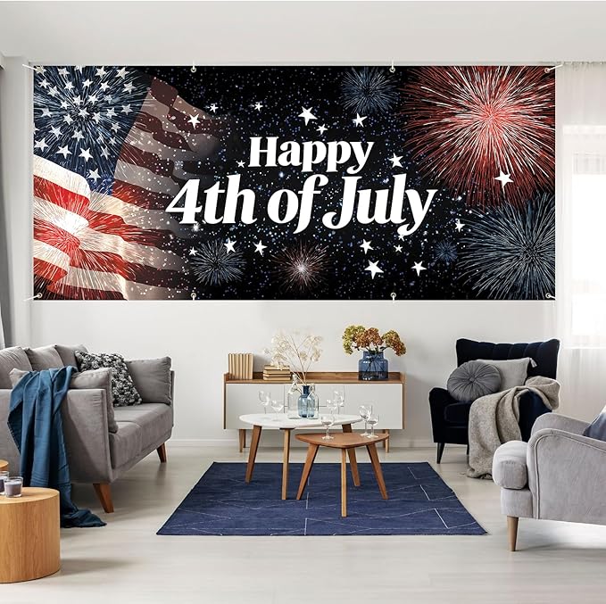 6 * 13FT Summer happy 4th of july Garage Door Cover Decorations Sunset Palm Trees Garage Door Banner for Outdoor Indoor Summer Party Photography Backdrop