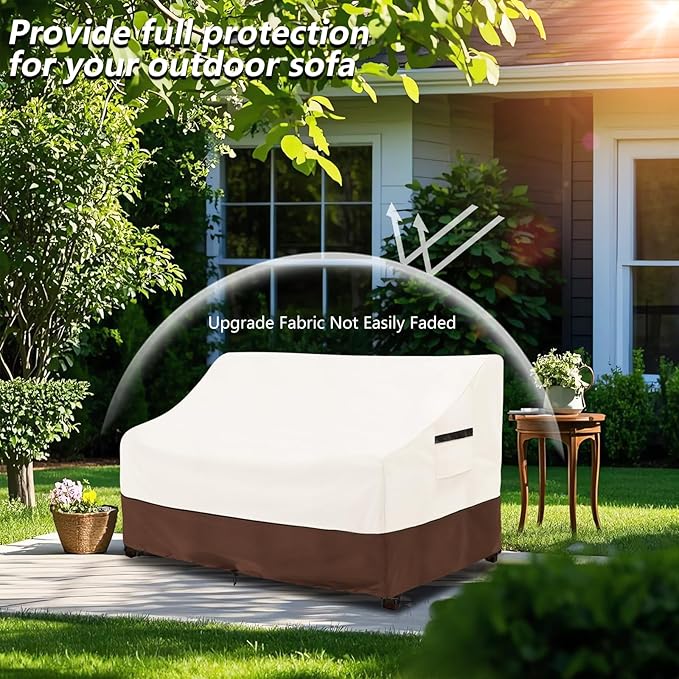 Patio Sofa Covers,100% Waterproof 3-Seater Outdoor Loveseat/Bench Cover,Patio Furniture Covers,85" Wx 38" Dx 35" H,Beige&Brown