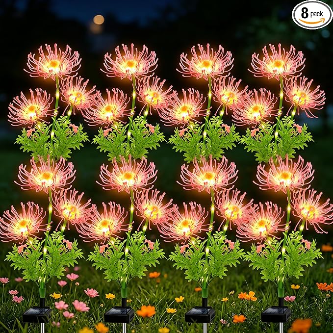 Solar Garden Flower Lights Outdoor, 8 Pack Pink Spider Lily Solar Lights with Glowing Stems, IP65 Waterproof LED Yard Decor for Patio Lawn Pathway, Mother's Day Valentine Gifts for Women Mom Grandma