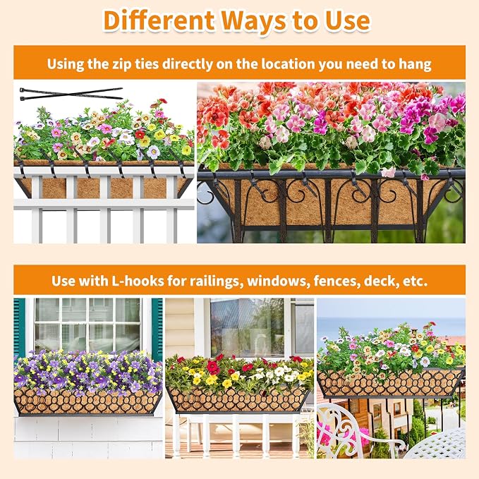 Riare 2 Pack 23 Inch Window Boxes Planters with Coco Liner, Metal Deck Railing Planter Boxes, Balcony Planters Railing Hanging, Horse Trough Window Flower Planter Boxes for Outdoor Porch Fence Patio