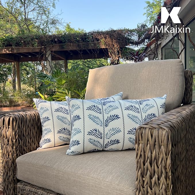 Pack of 2 Patio Lumbar Pillows, 12"x20" Fade Resistant Outdoor Waterproof Lumbar Pillow with Inners, Decorative Garden Lumbar Cushions for Home Patio Terrace Sofa Use