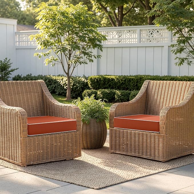 MIULEE Orange Outdoor Chair Cushions Set of 2, 19x19x3 Inch Waterproof Patio Seat Cushions for Outdoor Furniture Couch Sofa, 3 Year Color Fastness High Density Foam with Adjustable Ties