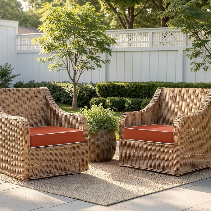 MIULEE Orange Outdoor Chair Cushions Set of 2, 18.5x16x3 Inch Waterproof Patio Seat Cushions for Outdoor Furniture Couch Sofa, 3 Year Color Fastness High Density Foam with Adjustable Ties