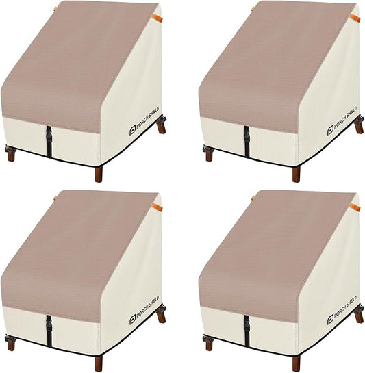 Porch Shield Patio Chair Covers - Waterproof Outdoor Lounge Deep Seat Adirondack Chair Cover 4 Pack - 34W x 37D x 36H inch, Light Tan & Khaki