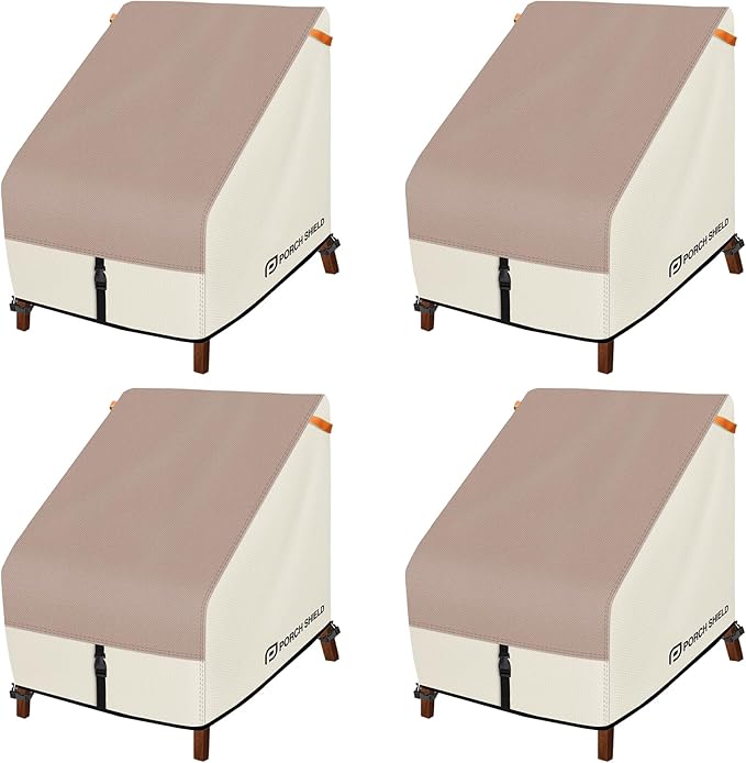 Porch Shield Patio Chair Covers - Waterproof Outdoor Lounge Deep Seat Single Lawn Chair Cover 4 Pack - 30W x 33D x 34H inch, Light Tan & Khaki