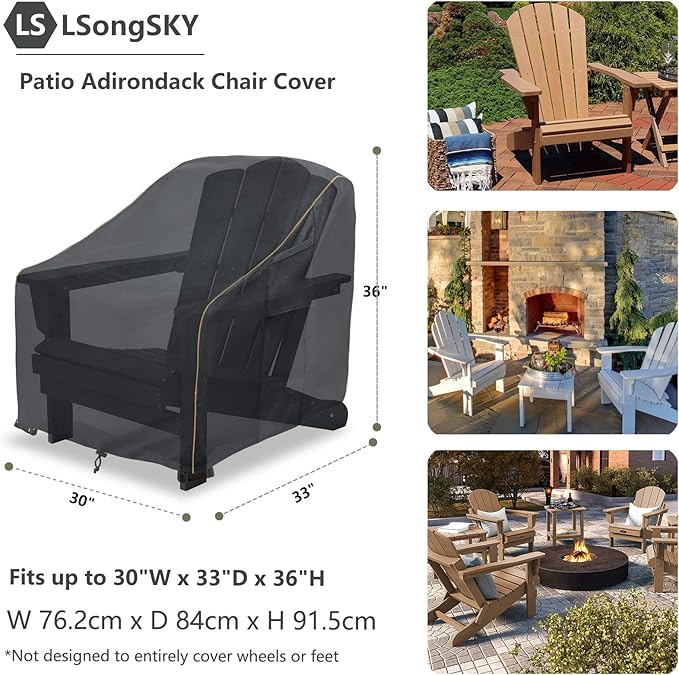 Patio Adirondack Chair Cover 2 Pack,Waterproof Heavy Duty Outdoor Chair Covers,Patio Adirondack Chair Cover for Outdoor Chair,(30W x 34 D x 36 H inches),Black