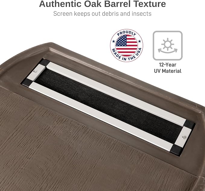 RTS Home Accents 50-Gallon Rain Barrel with Brass Spigot, Flat Back Rain Water Collection Barrel, Walnut Color