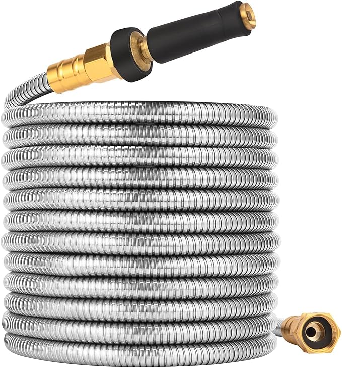 Rosy Earth Metal Garden Hose 150 FT - 304 Stainless Steel Water Hose 150 FT - Expandable Short Flexible Garden Hose,no Kink Explosion, no Bite