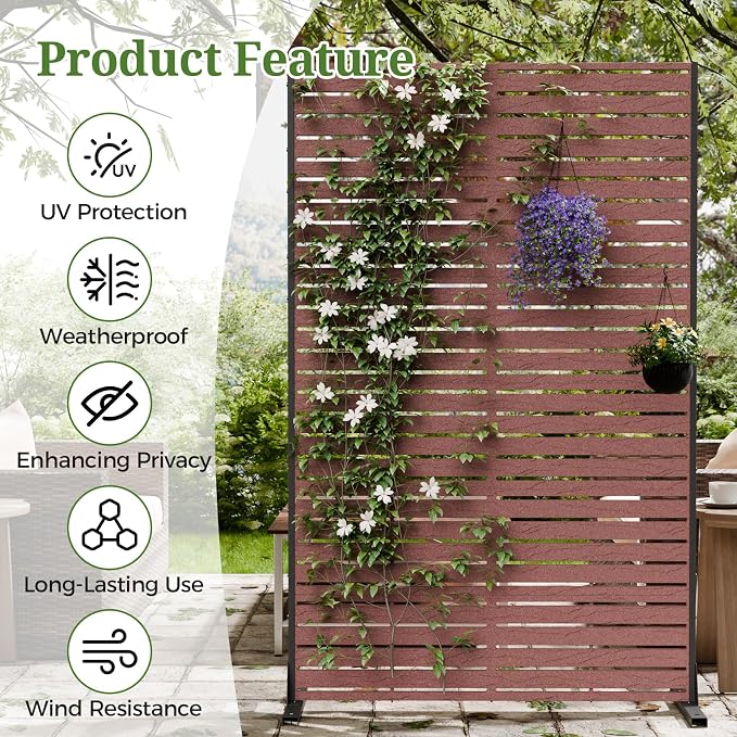 Privacy Screen Outdoor 72" Hx47 W Freestanding Privacy Panel with Stand, HDPE Decorative Privacy Fence with Sandblasting Louver Pattern, Patio Divider Screen, Privacy Screens for Outside