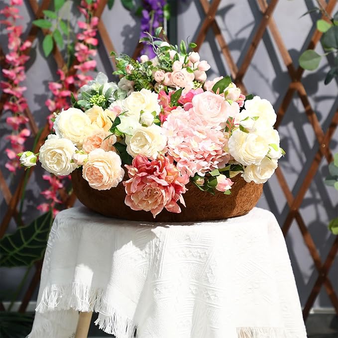Gerrii 8 Pcs 16 Inch Coconut Liners for Hanging Baskets Coco Liners for Planters Natural Round Coconut Coco Planter Basket Coir Liner for Hanging Basket Flowers/Vegetables