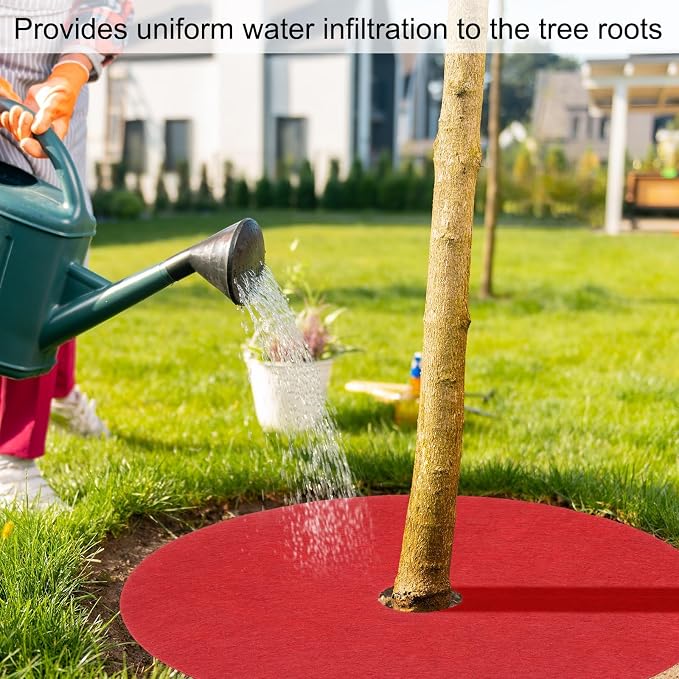 HARFINGTON 8pcs Tree Mulch Ring 28.3 Inch Non-Woven Round Tree Protector Weed Barrier Mat Plant Cover Rings for Weed Grass Control Root Protection, Red