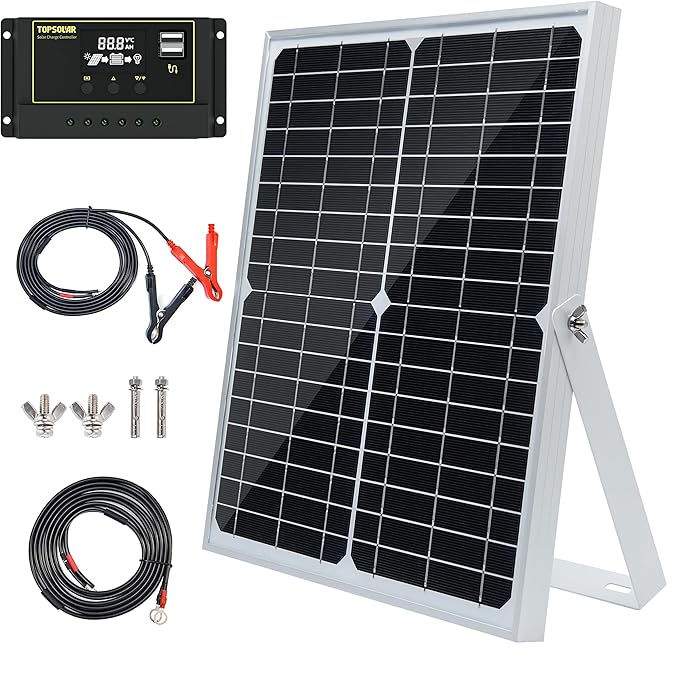 Topsolar 30W 12V/24V Solar Panel Kit, Monocrystalline Solar Battery Trickle Charger Maintainer +10A PWM Charge Controller + Adjustable Mount Bracket for Car, RV, Boat, Motorcycle, Off-Grid System