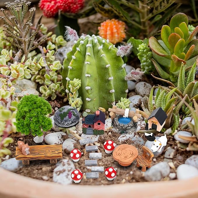 45 Pcs Fairy Garden Accessories Miniatures Garden Kit with Animals, Mushroom House & Trees Miniature Accessories for Terrarium, Dollhouse & Outdoor Decor
