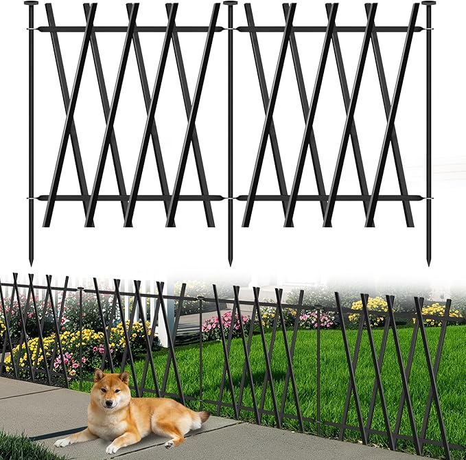 10 Panels Decorative Garden Fence 24in H x 20Ft L, Heavy Duty Rustproof Metal Animal Barrier No Dig Fencing Outdoor Dog Fence Flower Bed Border, Lawn Edging for Pet, Yard& Patio, Landscape