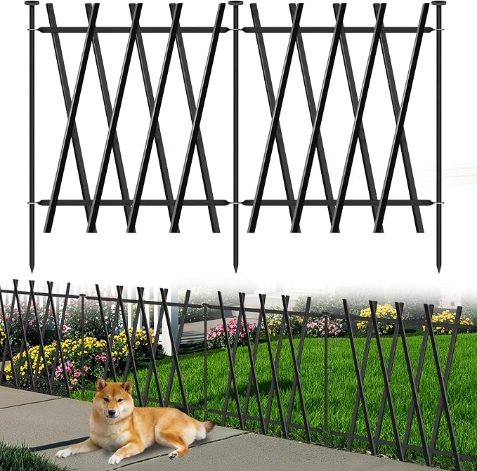 5 Panels Decorative Garden Fence 24in H x 10Ft L, Heavy Duty Rustproof Metal Animal Barrier No Dig Fencing Outdoor Dog Fence Flower Bed Border, Lawn Edging for Pet, Yard& Patio, Landscape