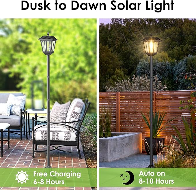 Greluna 68" Solar Lamp Post Lights 2Pack, Outdoor Post Lights Waterproof, Pole Lights Outdoor, Decorative Lamp for Garden, Patio, Lawn, Pathway, Driveway, Front/Back Door, Warm White (2)