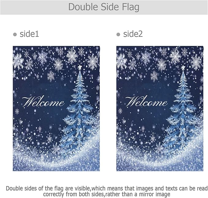 Christmas Tree Blue House Flag 28x40 Inch Double Sided Outside Silver Snowflake Welcome Winter Seasonal Yard Outdoor Flag Banner for Garden Lawn Patio Holiday Decorations