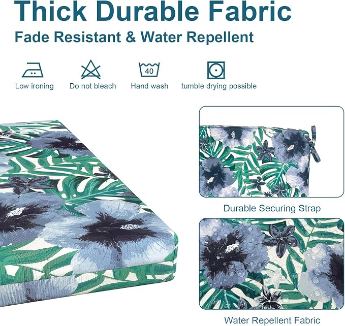 DYTXIII Set of 2 Outdoor Chair Cushions, Water Resistant 18.5"x16"x2" Square Seat Cushion for Patio Dining Chairs, High-Density Replacement Pads for Indoor Outdoor Furniture - Blue Salmone Tropical