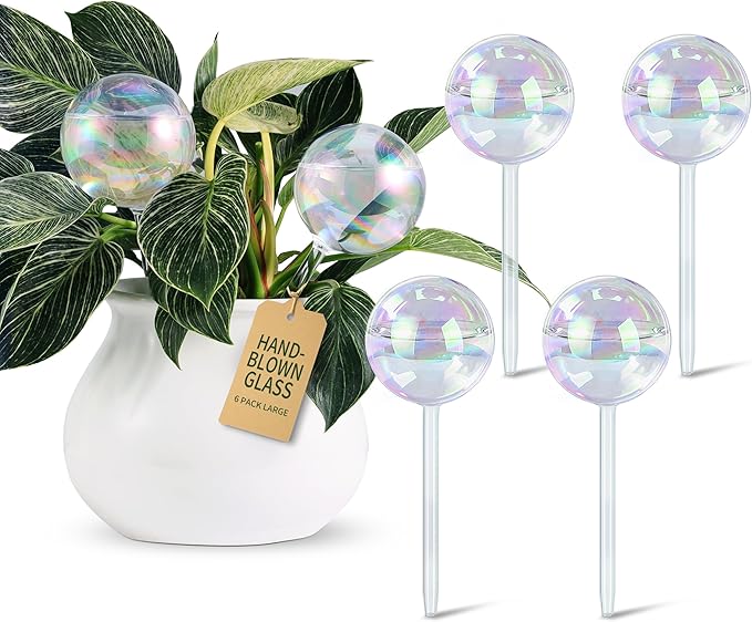 Soilagua Large Extra-Thick Clear Glass Plant Watering Globes, Rainbow Gradient Self Watering Devices for Indoor & Outdoor Plants, AutomaticWaterer Spikes, Perfect for Daily or Vacation Use, 6-Pack