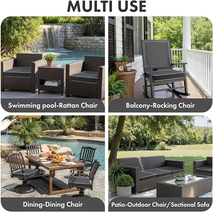 MIULEE Grey Outdoor Chair Cushions Set of 2, 22x22x3 Inch Waterproof Patio Seat Cushions for Outdoor Furniture Couch Sofa, 3 Year Color Fastness High Density Foam with Adjustable Ties