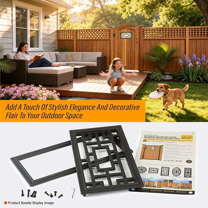 Decorative Inserts for Fence Gates, Aluminum Alloy Ornamental Panels Outdoor Home Garden Decor, Rect Geometric, 16.5"x8.5"