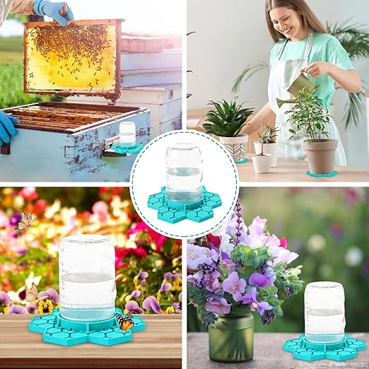 2 Pack Bee Feeder for Mason Jar, Silicone Bee Watering Station, Compatible with Regular and Wide Mouth, Bee Feeders for Hives, Beekeeping Supplies, Bee Waterer for Outside Garden(Blue)