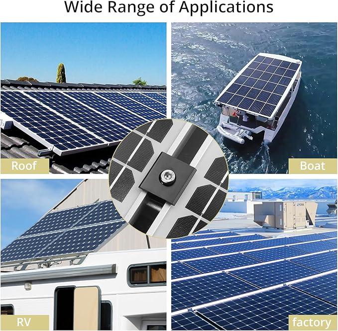 Anbte 10pcs Solar Panels Mid Clamps for Unistrut, Aluminium Solar Panel Brackets 30mm/35mm, Mounting Kit for Metal Roof, Tin Roof, Flat Roof, Sheet Roof, Black