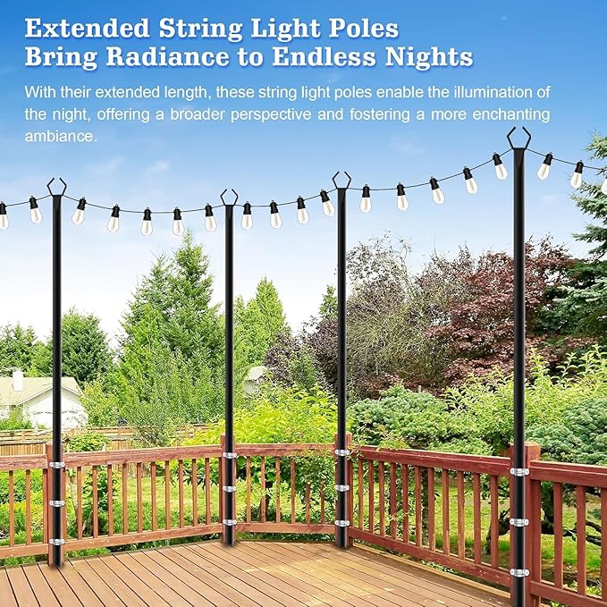 SINLEY 10 Pack String Light Poles,10 Ft Metal Poles with Fork for Outdoor String Lights,Outdoor Light Poles with Fork,Poles/Post/Stand for Outside,Patio,Deck,Backyard,Garden Wedding,Party