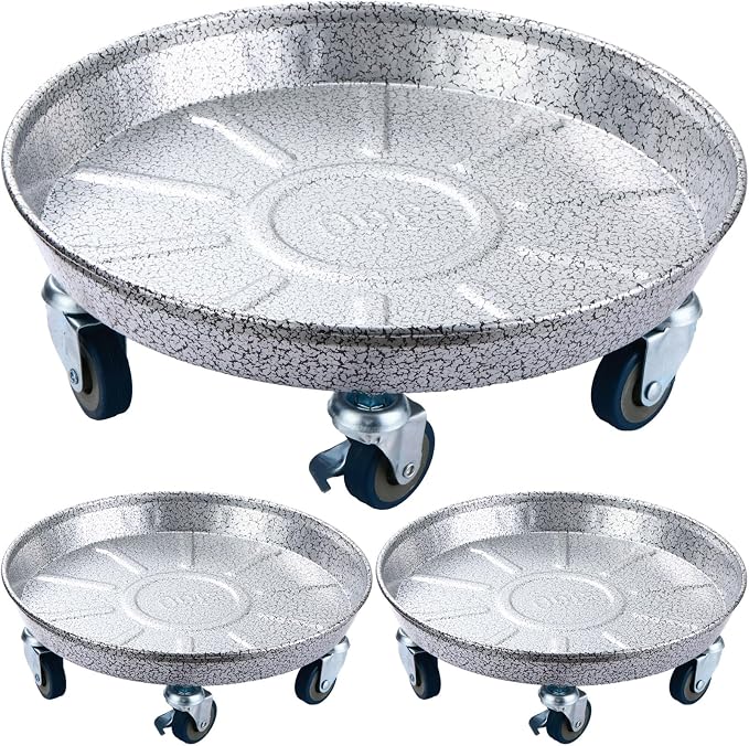 Planterhoma 3 Packs 20 Inch Metal Plant Caddy with Wheels Extra-Large Rolling Plant Stand Heavy-Duty Iron Plant Dolly Casters for Indoor Outdoor Flower Pot Mover Roller Coasters, Silver-Black